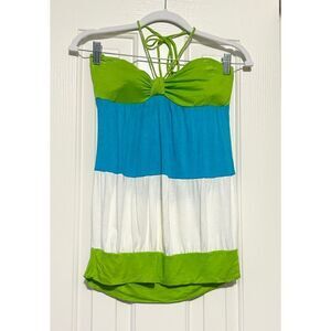 Y2K Vintage miss match color block halter top